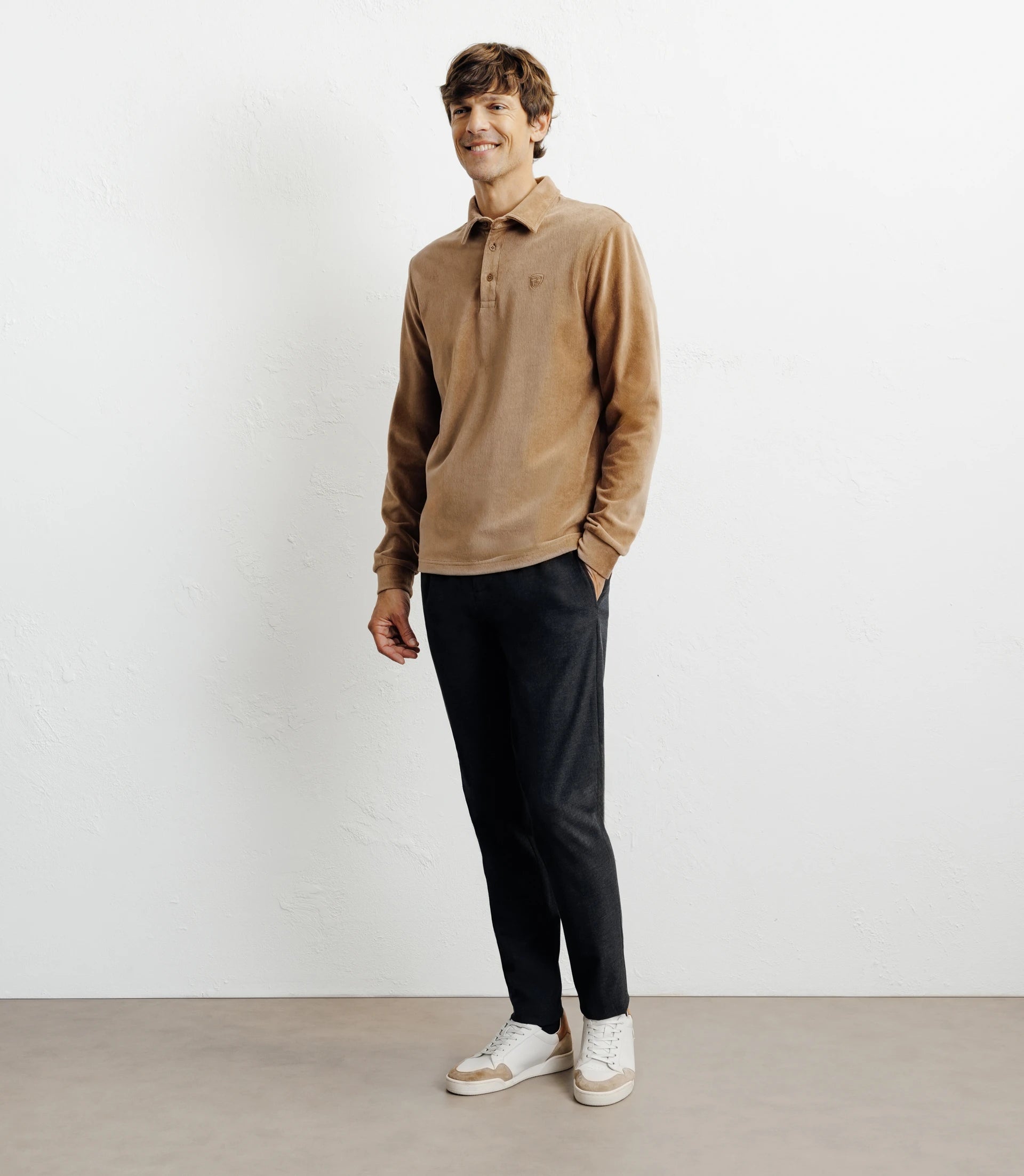 Polo boutonné manches longues camel - IZAC