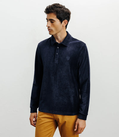Polo boutonné manches longues marine - IZAC
