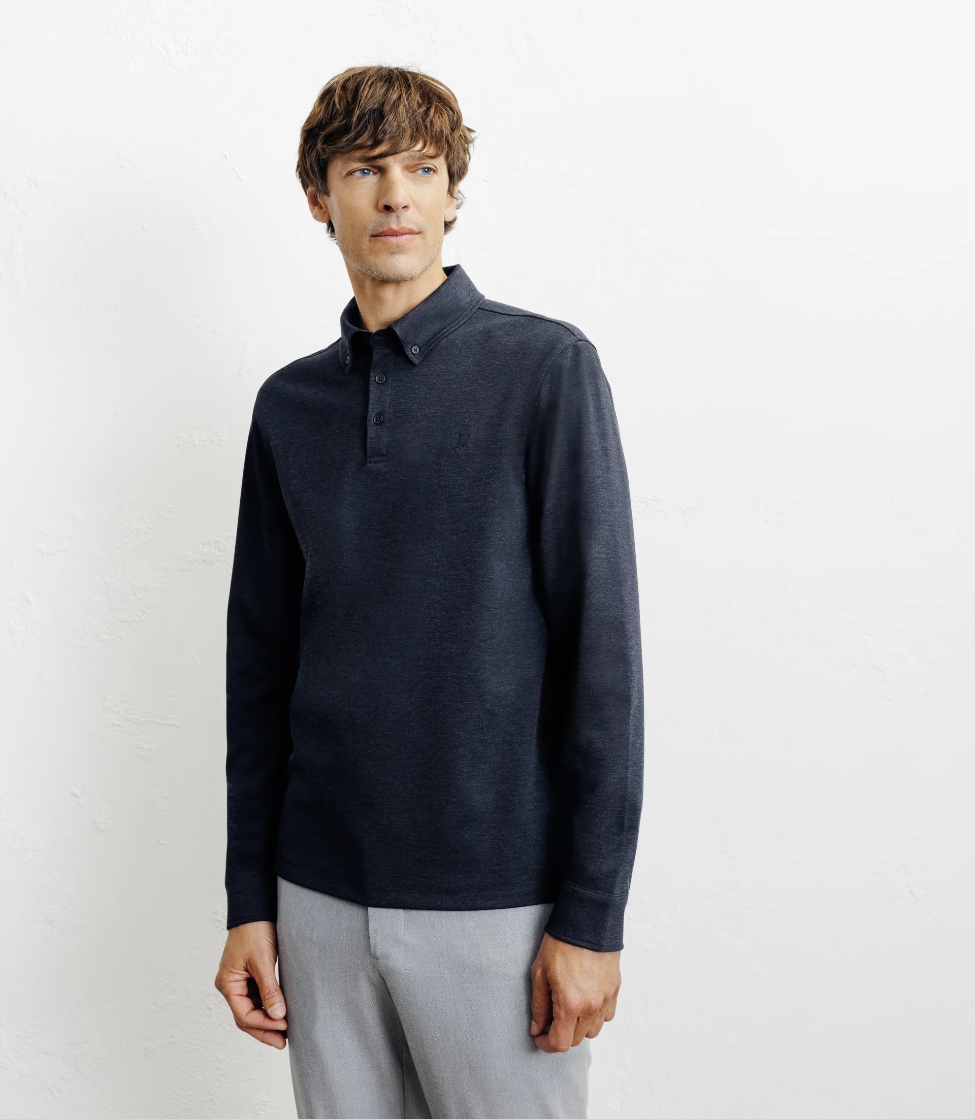 Polo boutonné manches longues marine - IZAC