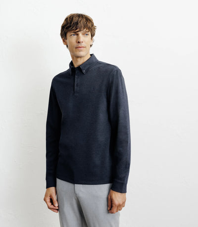 Polo boutonné manches longues marine - IZAC