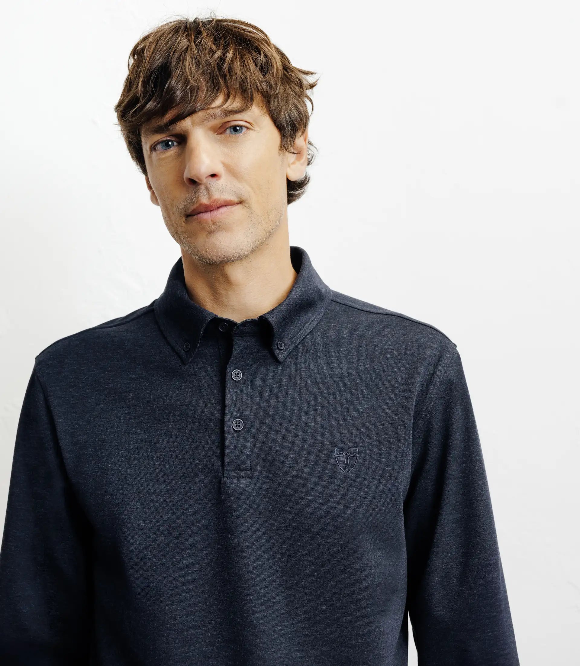 Polo boutonné manches longues marine - IZAC