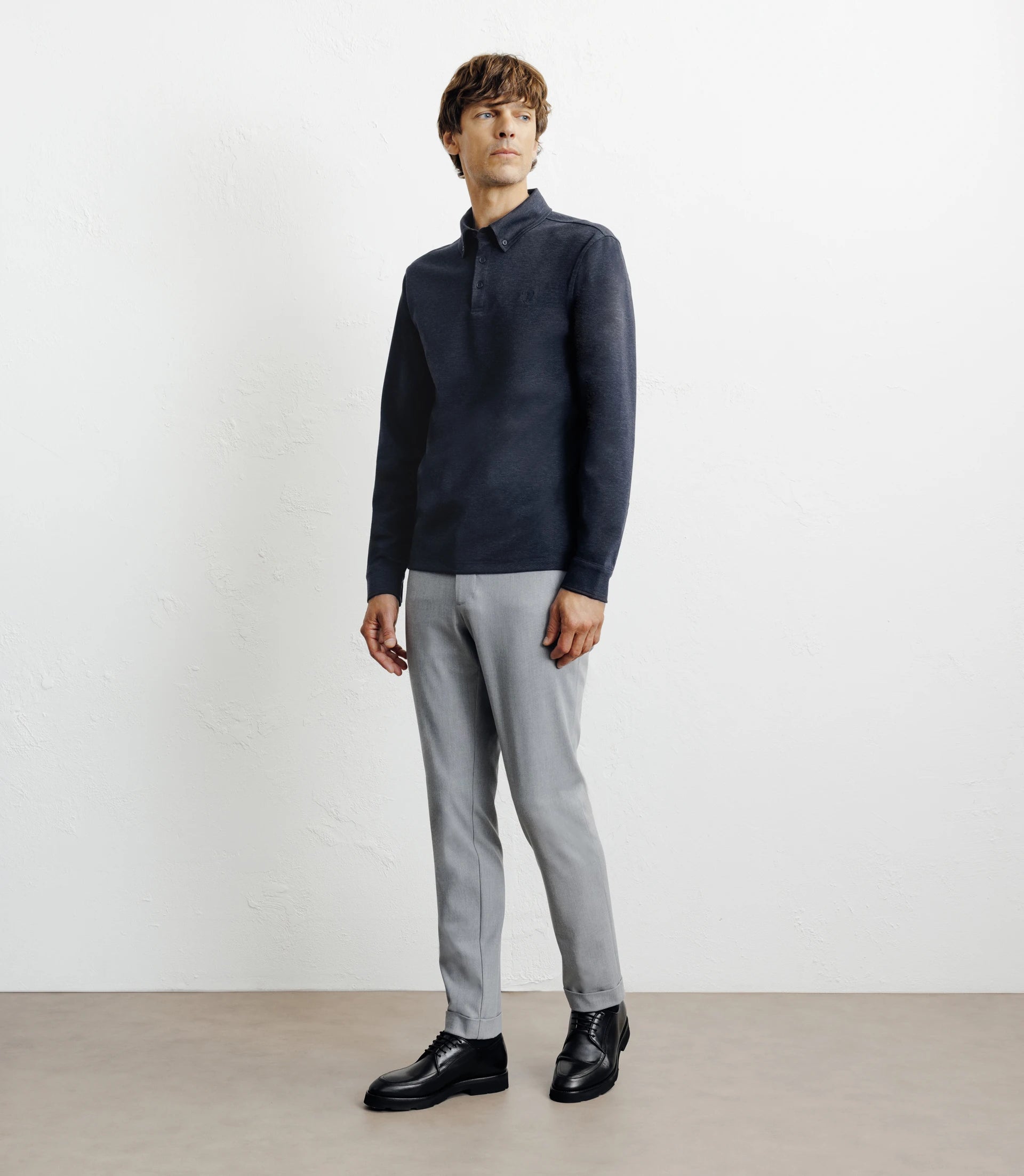 Polo boutonné manches longues marine - IZAC