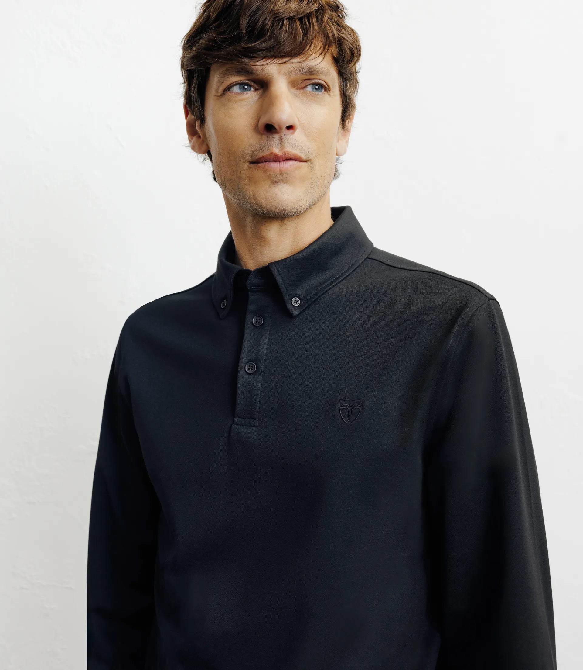 Polo boutonné manches longues noir - IZAC