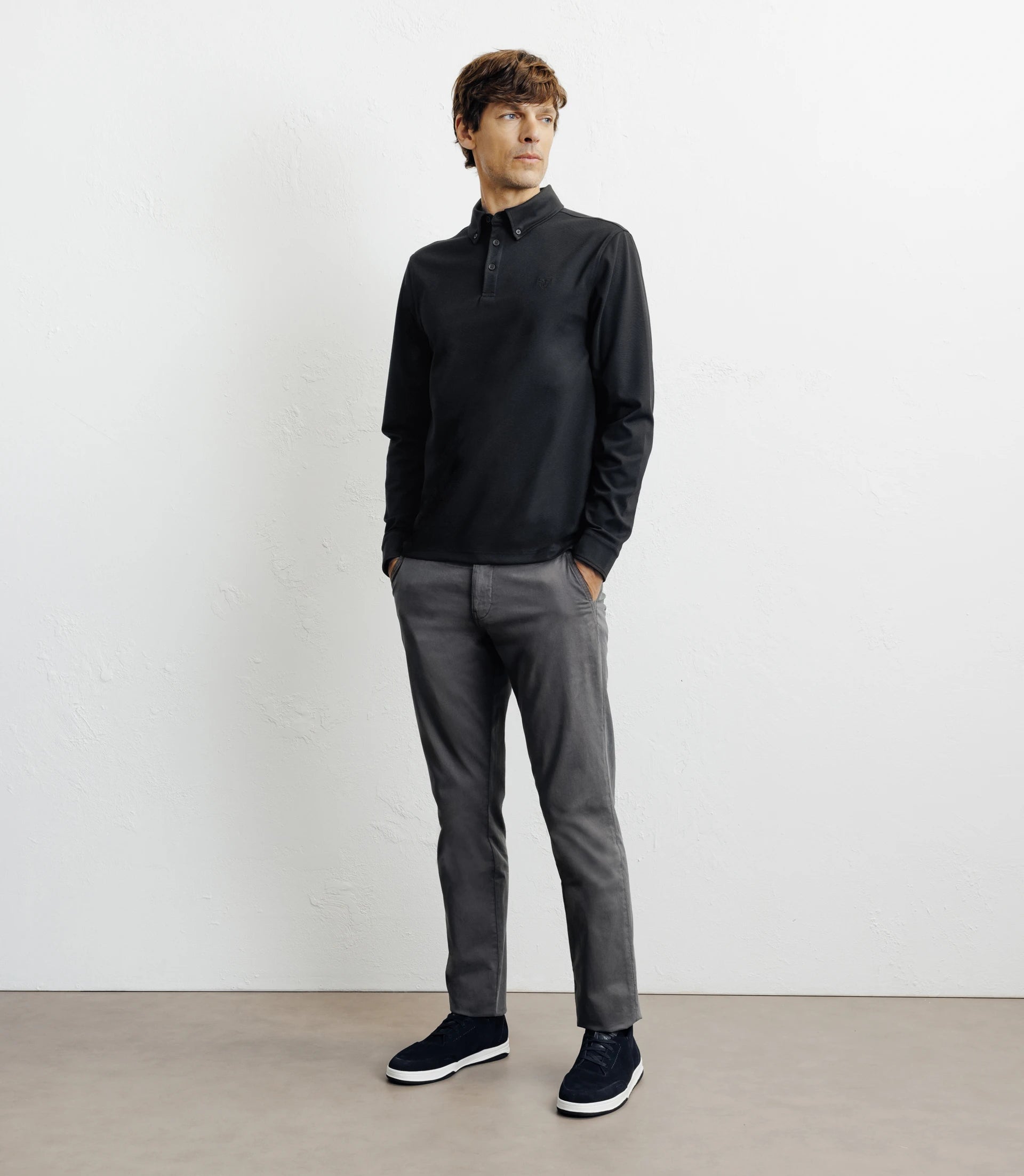 Polo boutonné manches longues noir - IZAC