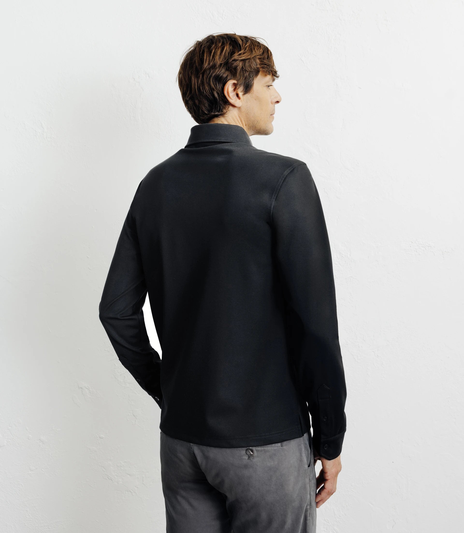 Polo boutonné manches longues noir - IZAC