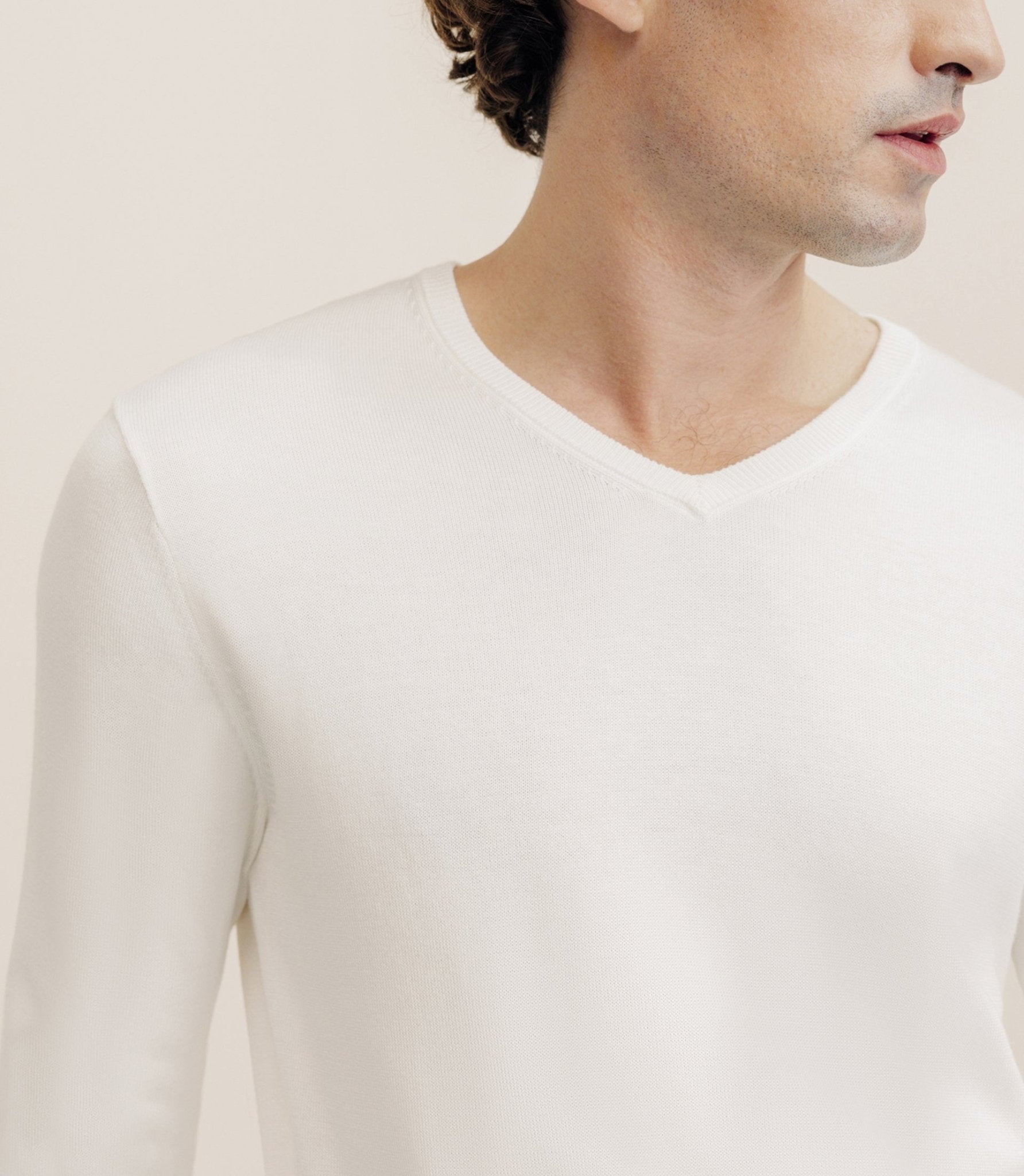 Pull V -neck V Long sleeves ecru