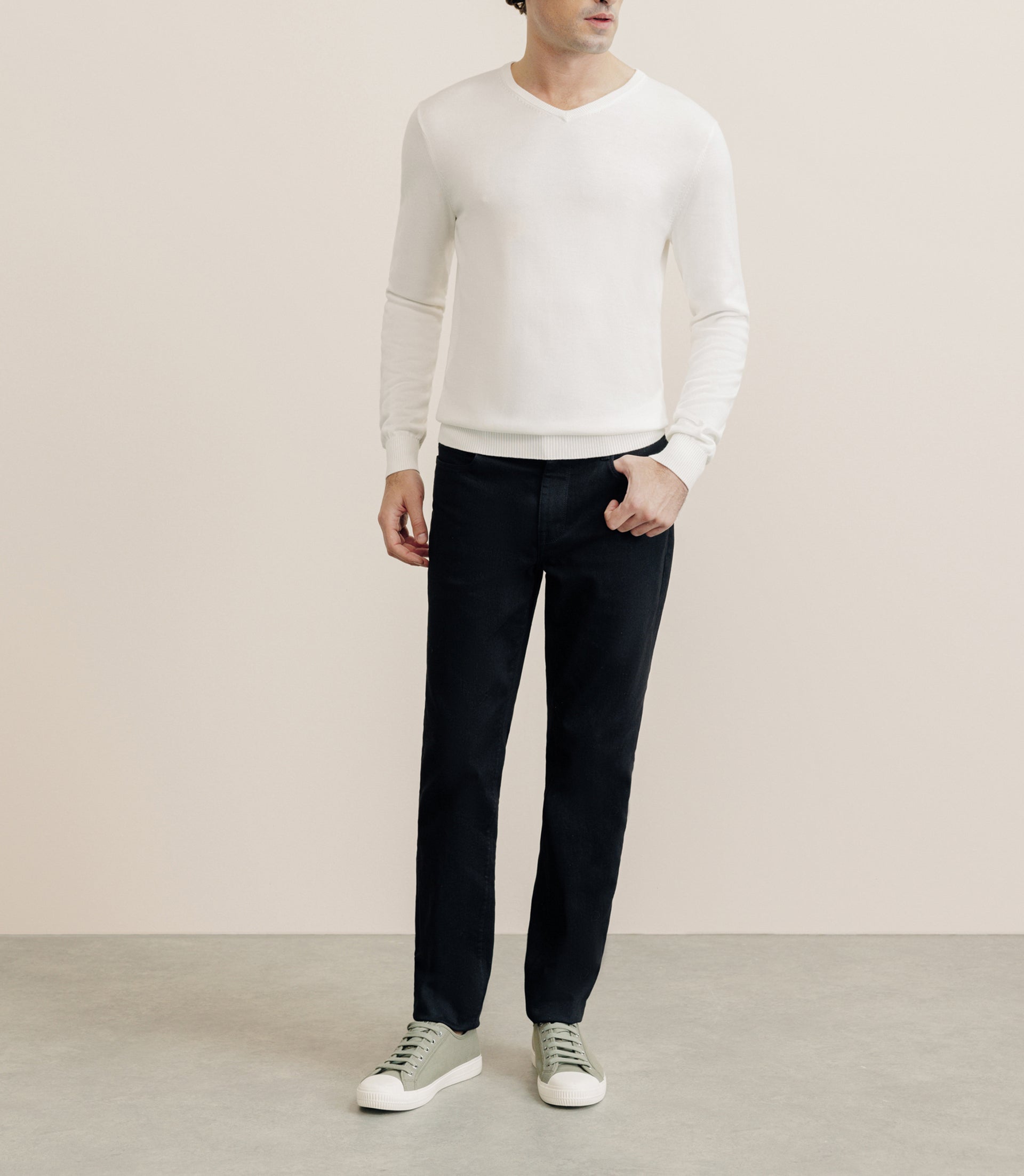 Pull V -neck V Long sleeves ecru