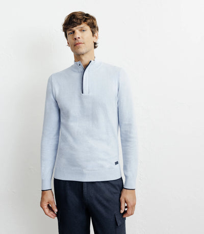 Pull col montant demi zippé bleu ciel - IZAC