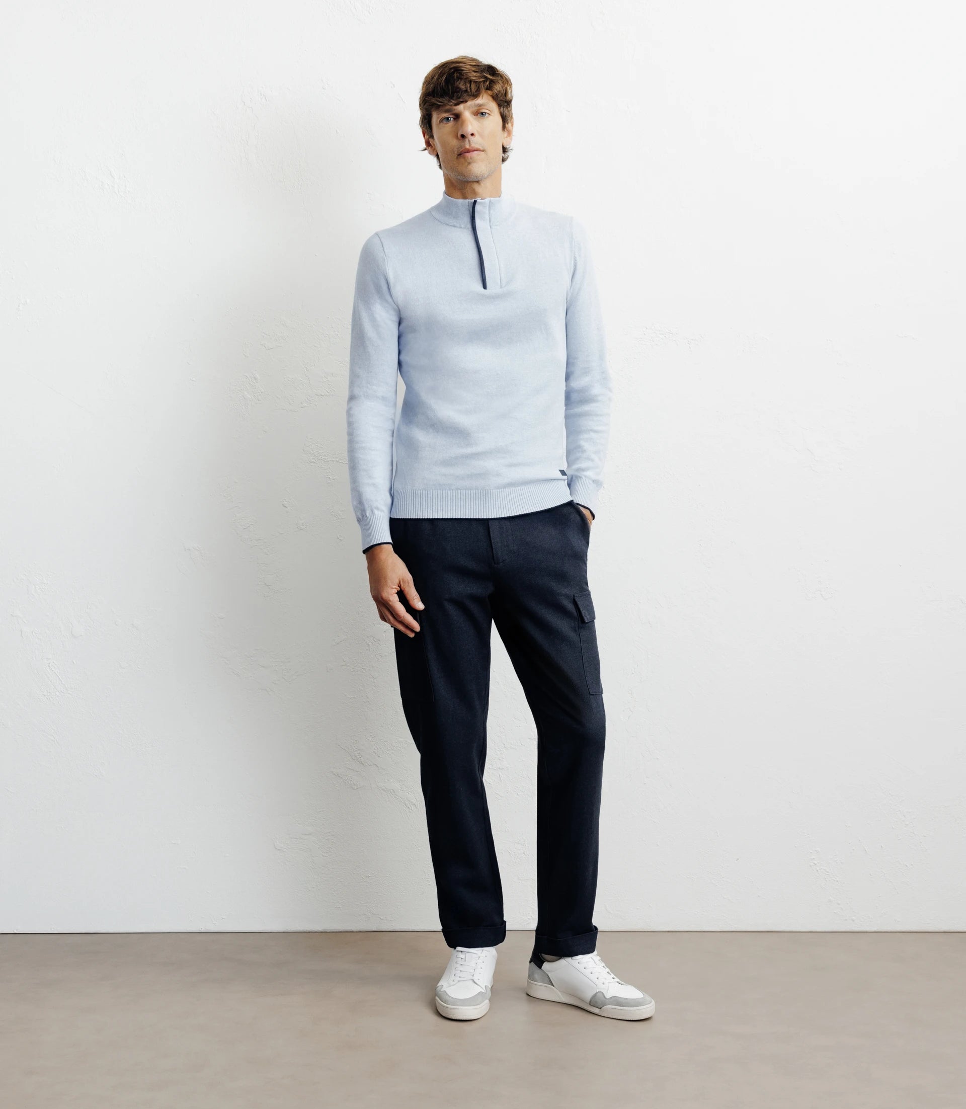 Pull col montant demi zippé bleu ciel - IZAC