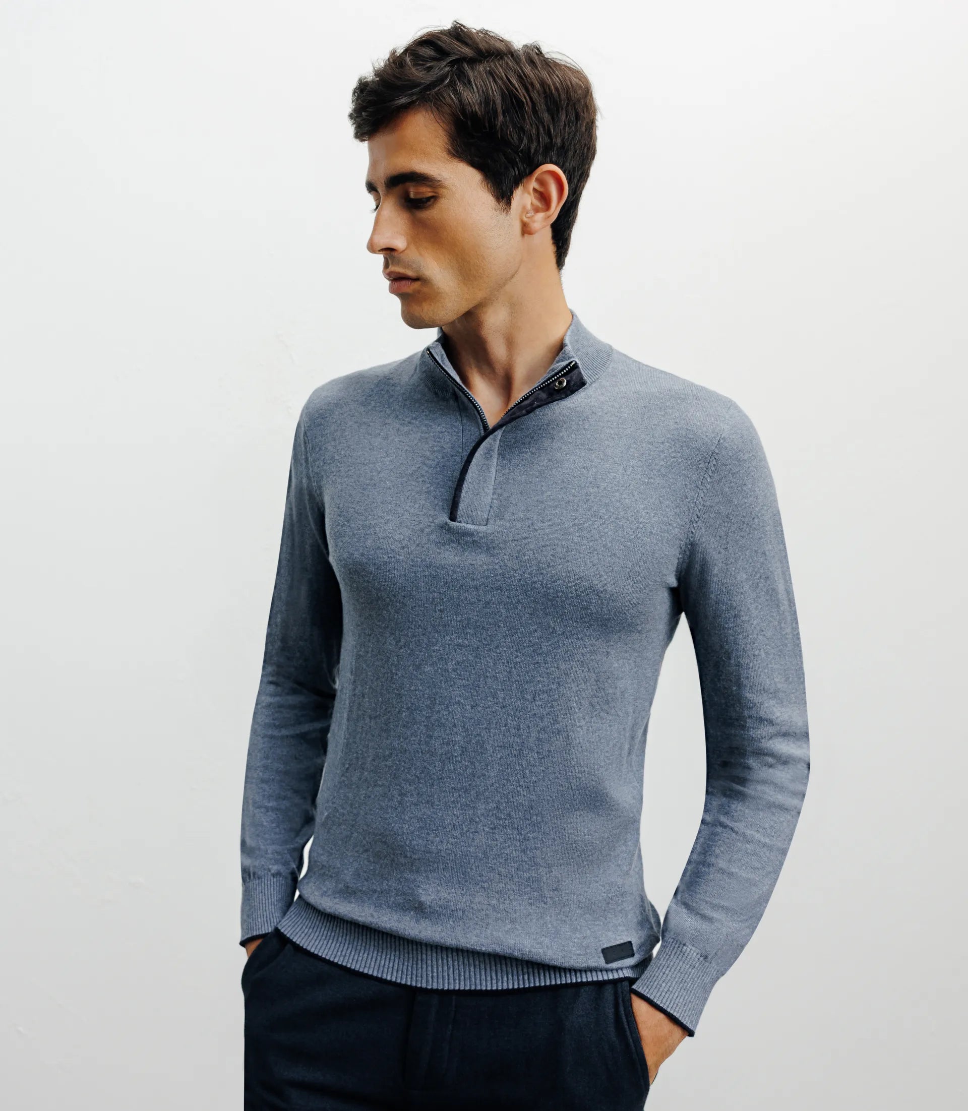 Pull col montant demi zippé indigo - IZAC