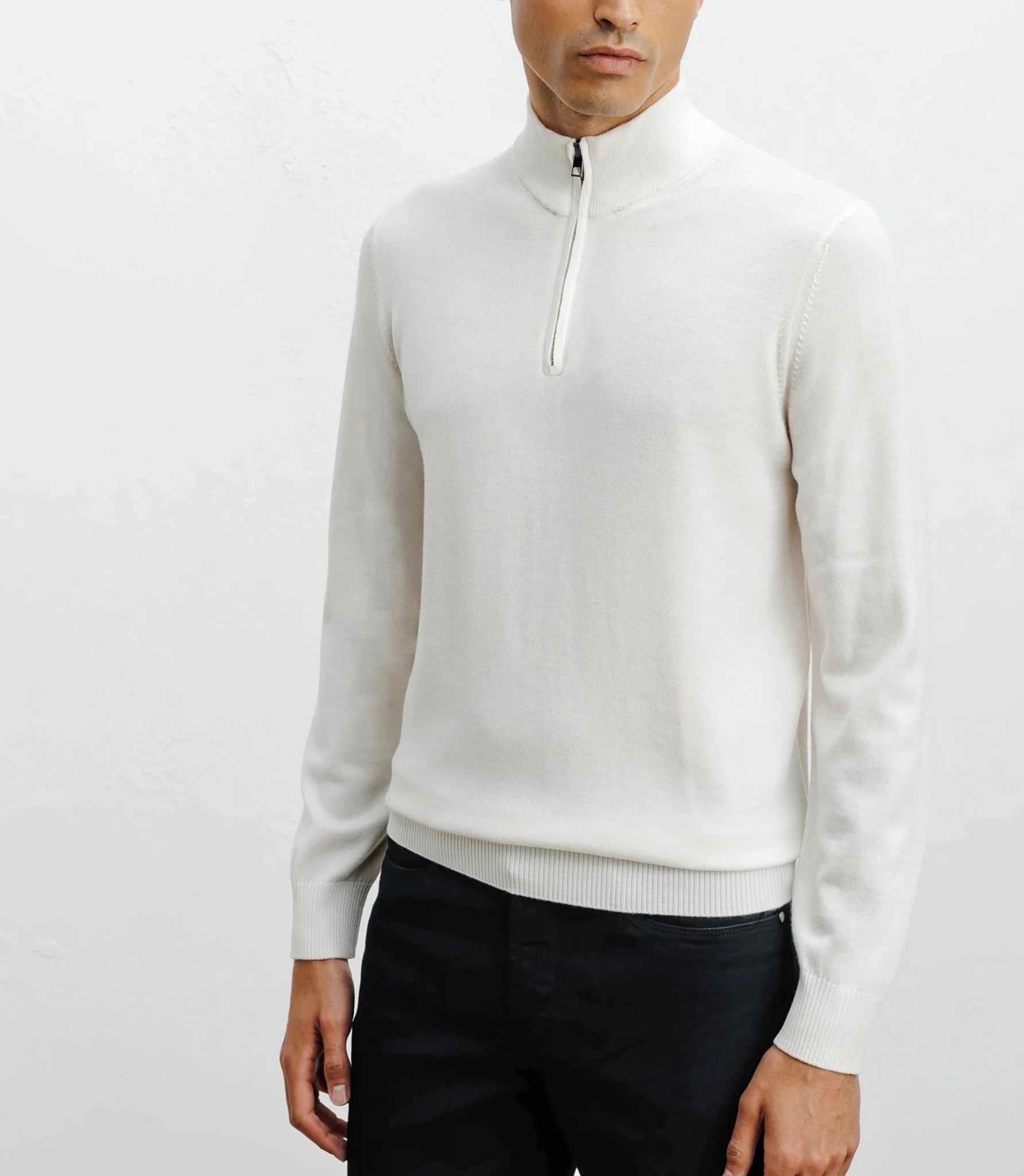 Pull demi zippé mérinos écru - IZAC