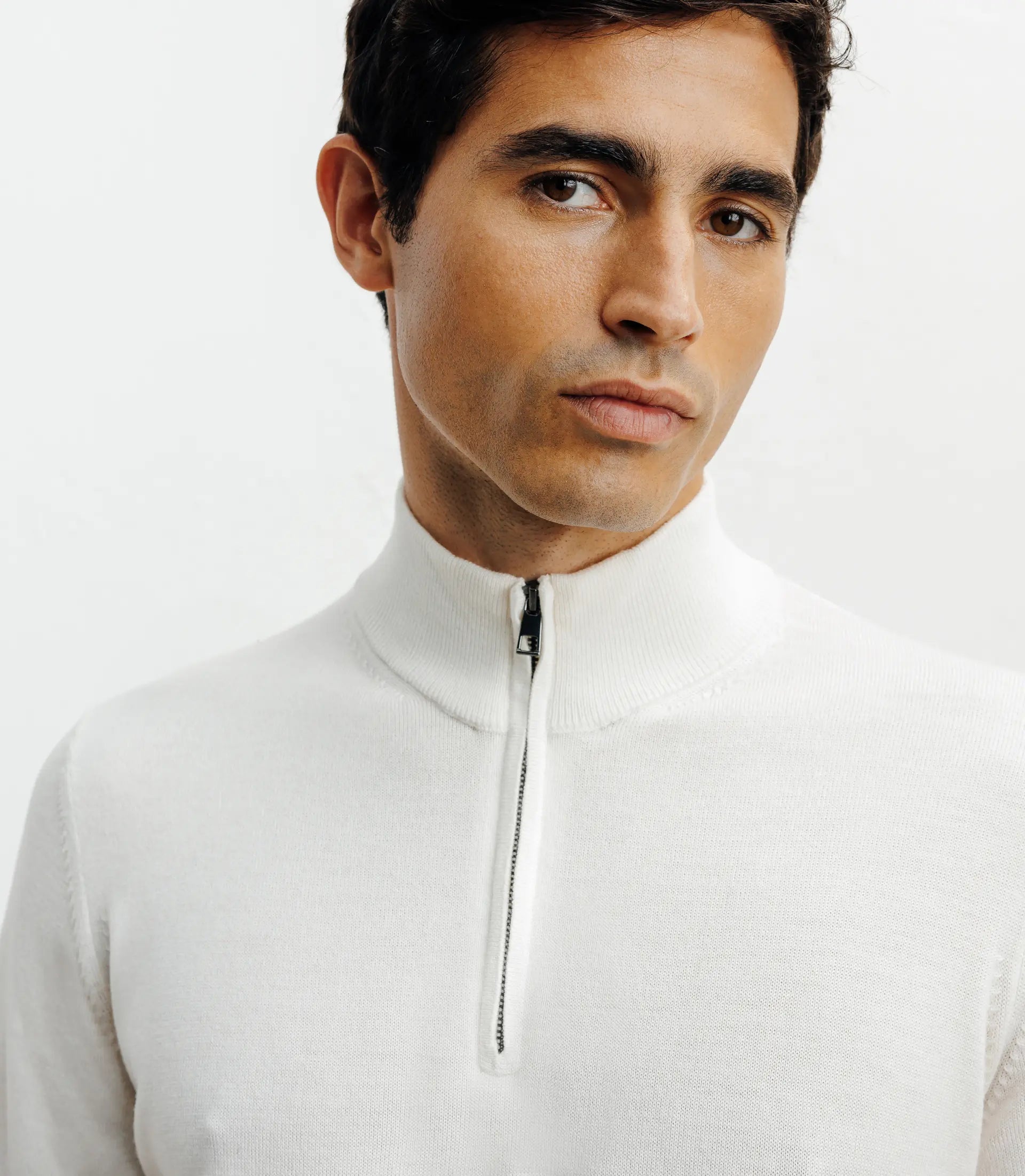 Pull demi zippé mérinos écru - IZAC