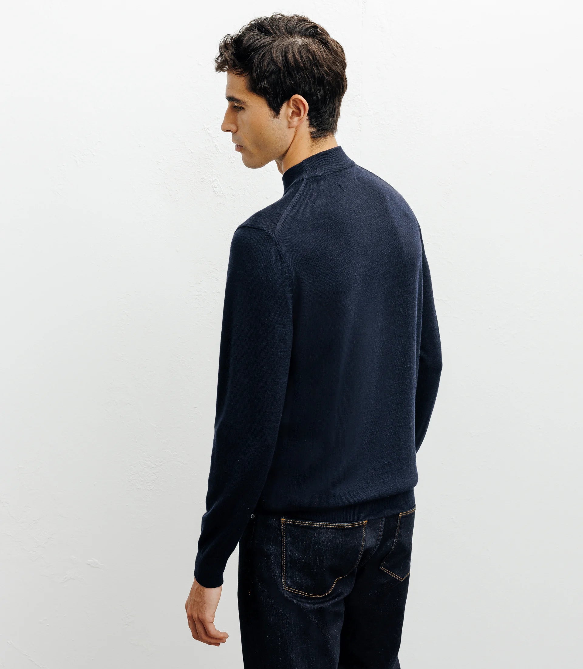 Pull col cheminée mérinos marine - IZAC