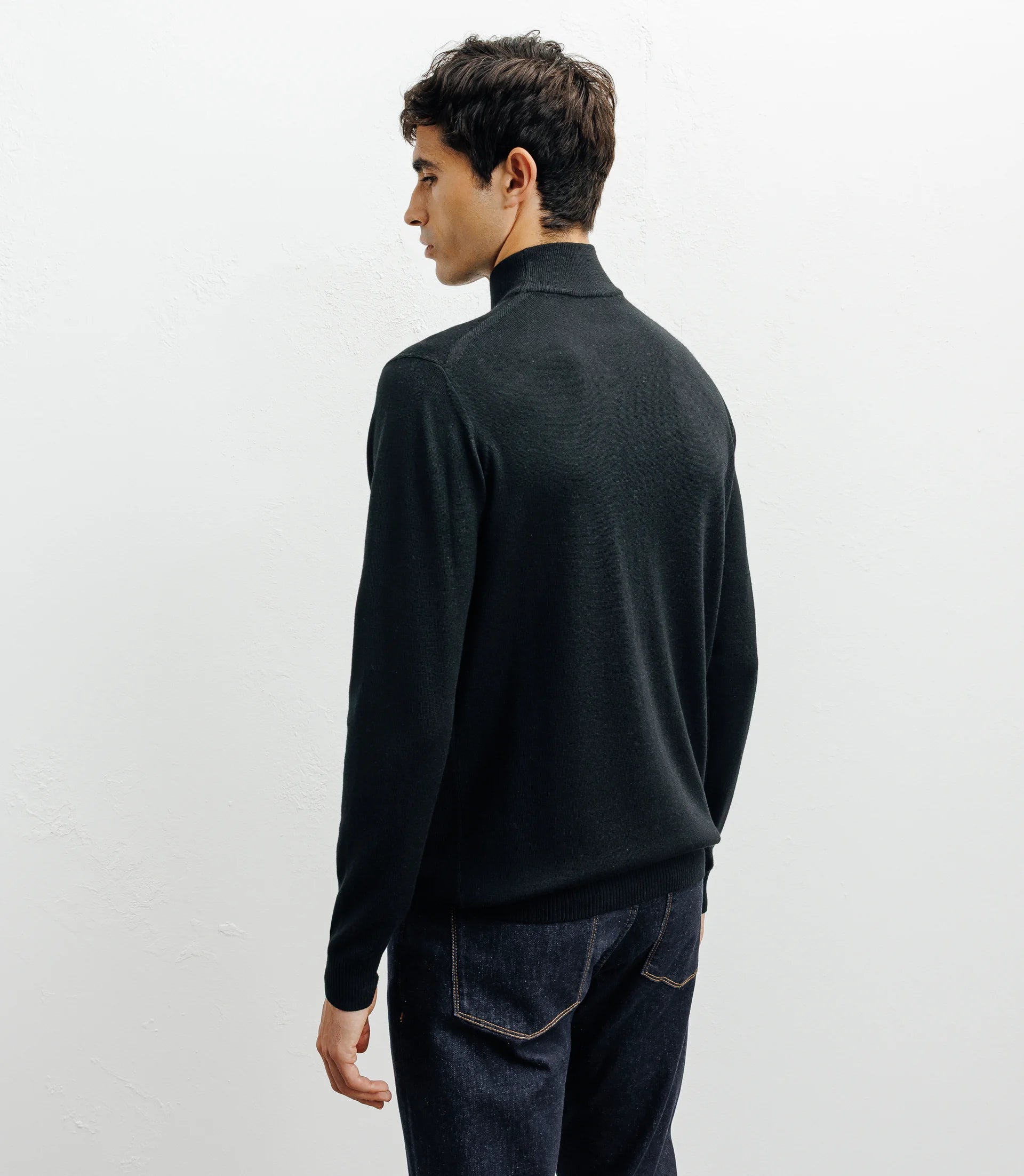 Pull col cheminée mérinos noir - IZAC