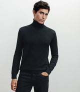 Pull col roulé en laine mérinos noir - IZAC
