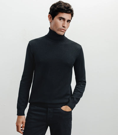 Pull col roulé en laine mérinos noir - IZAC