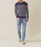 Fahri" navy-ecru round neck sweater