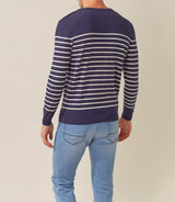 Fahri" navy-ecru round neck sweater