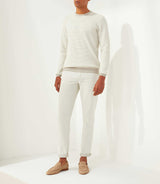 Fapoleon" taupe-white round neck sweater