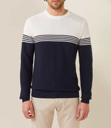 Pull col rond marine-ecru "Felicien"