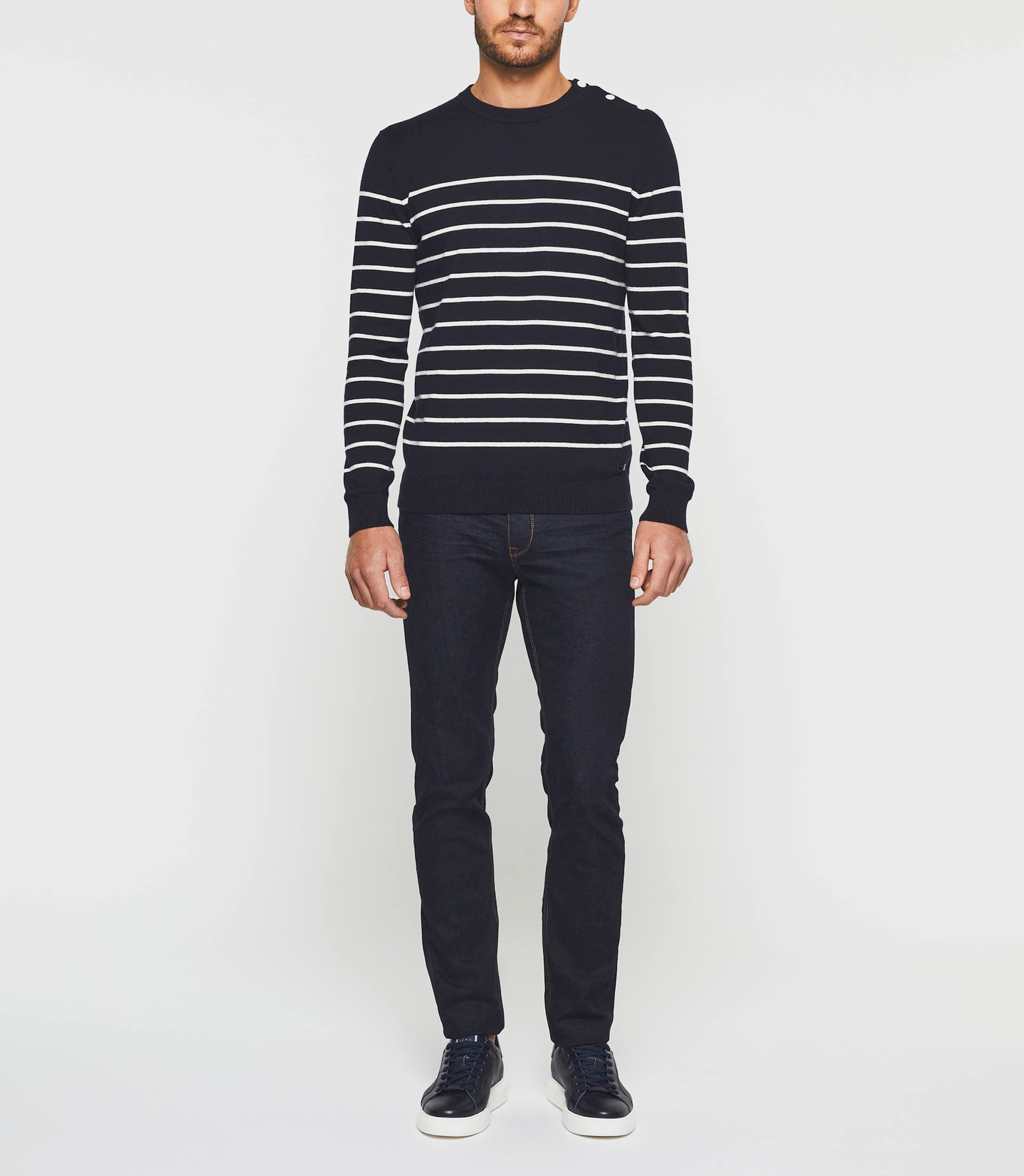 Daymon" navy stripes round neck sweater