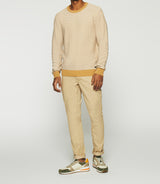 Round neck sweater in camel and ecru cotton DAMIAN