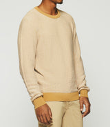 Round neck sweater in camel and ecru cotton DAMIAN