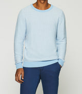 Round neck sweater in sky and ecru cotton DAMIAN