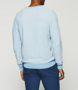 Round neck sweater in sky and ecru cotton DAMIAN