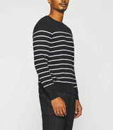 Navy and ecru cashmere cotton round neck sweater DAYMON