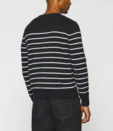 Navy and ecru cashmere cotton round neck sweater DAYMON