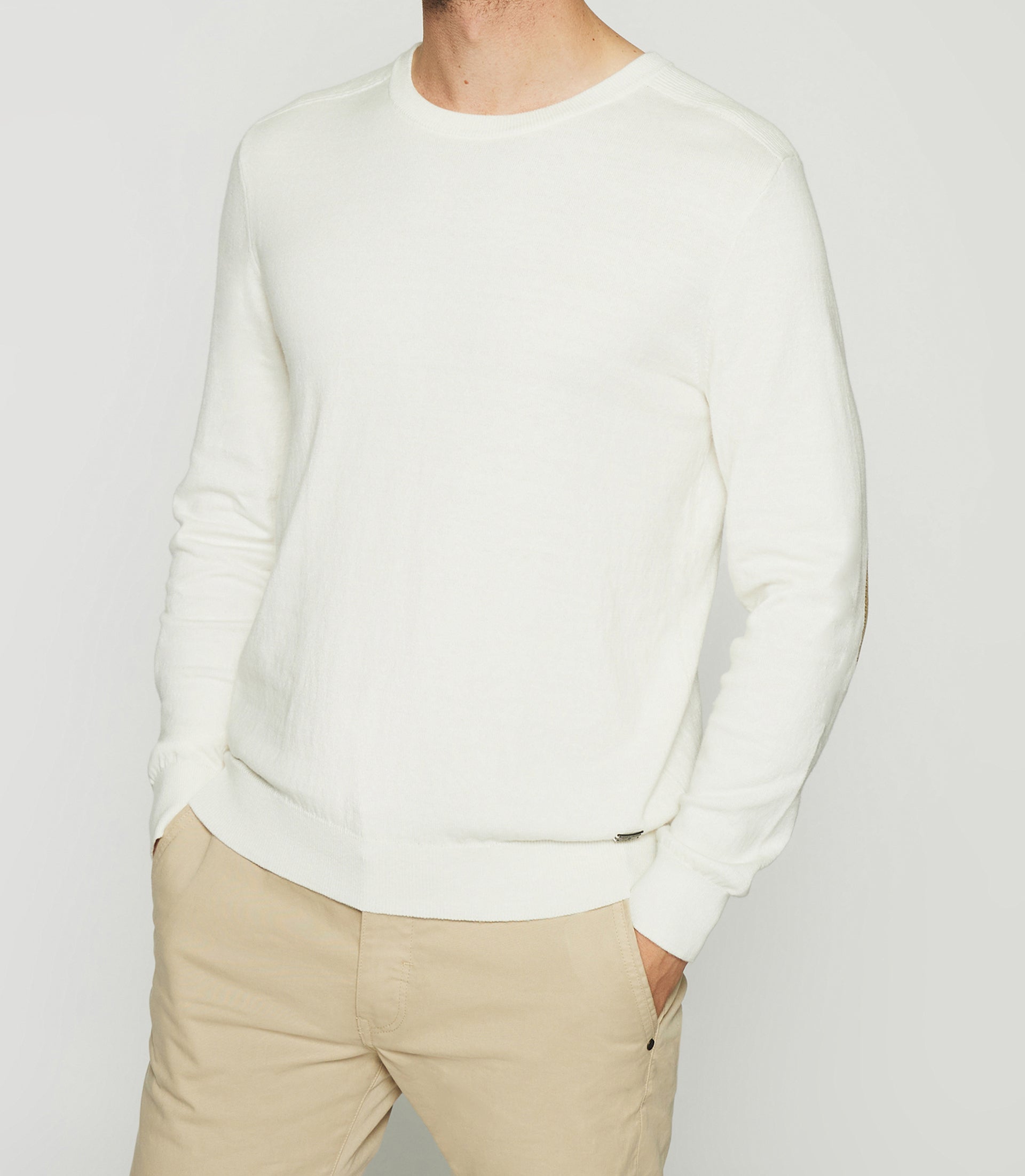 Round neck sweater in ecru cotton cashmere DEWEY