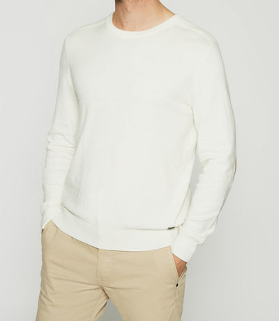 Pull col rond à coudières en coton cachemire écru DEWEY - IZAC