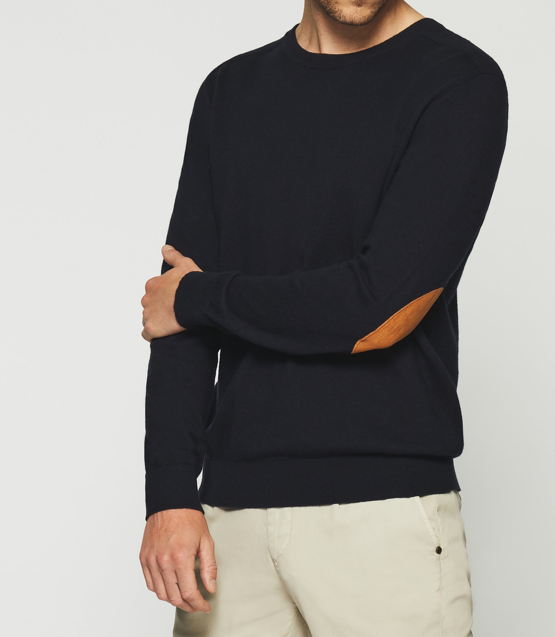 DEWEY navy cashmere cotton round neck sweater