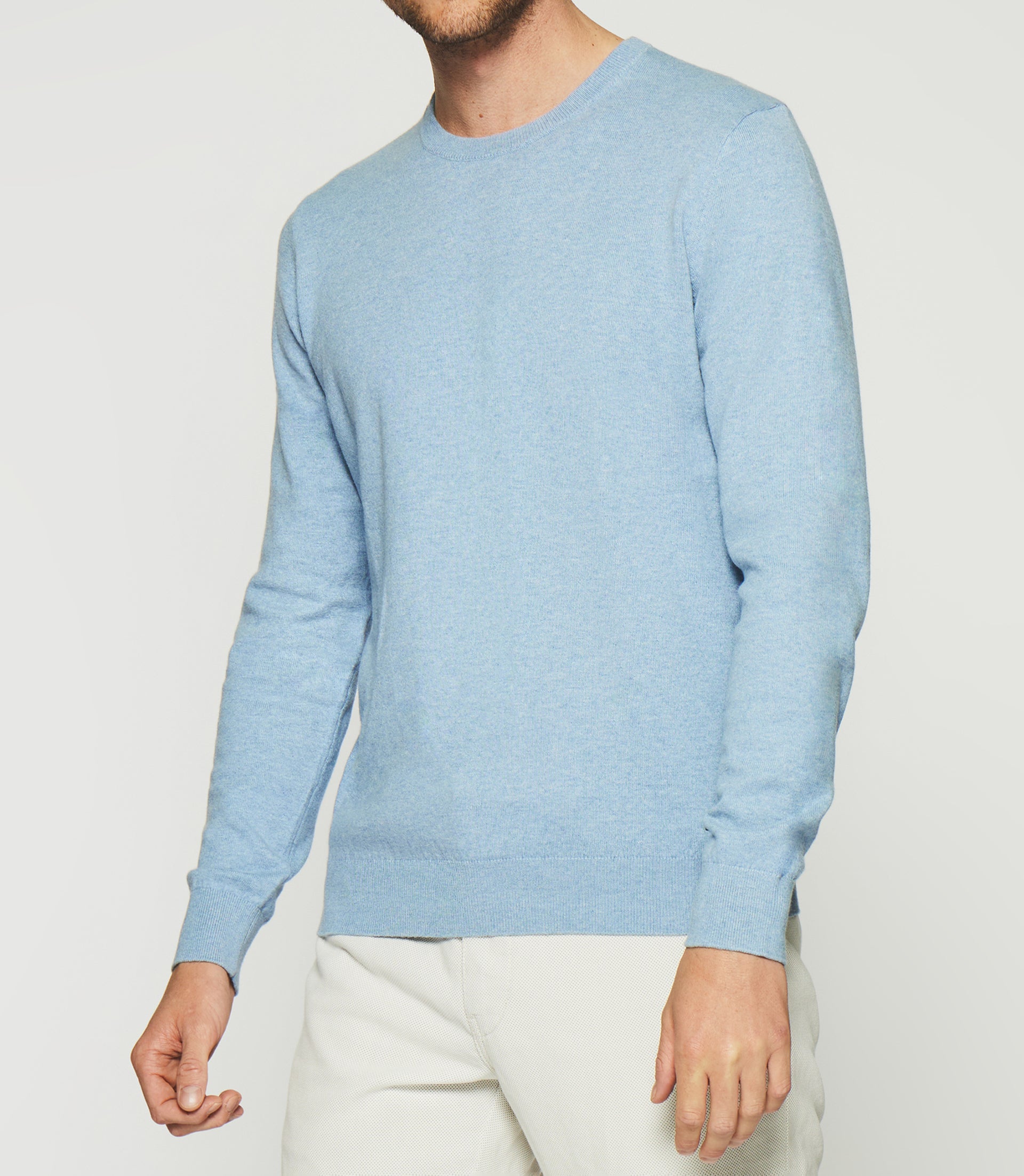 Pull col rond en coton cachemire bleu ciel DRISS