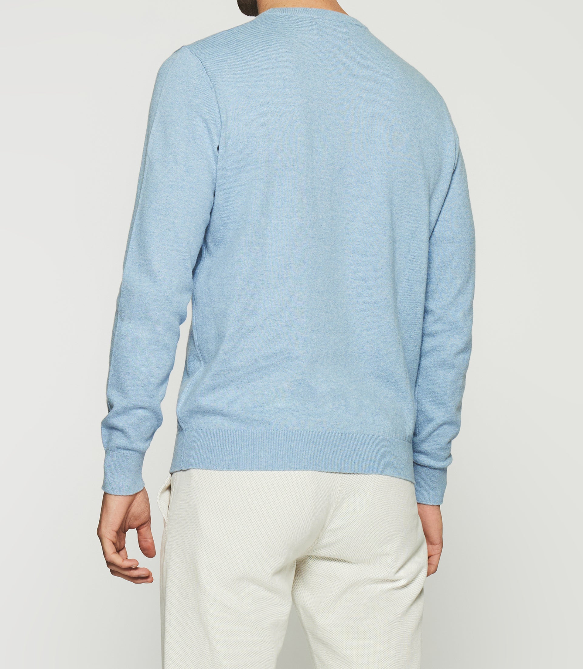 Pull col rond en coton cachemire bleu ciel DRISS