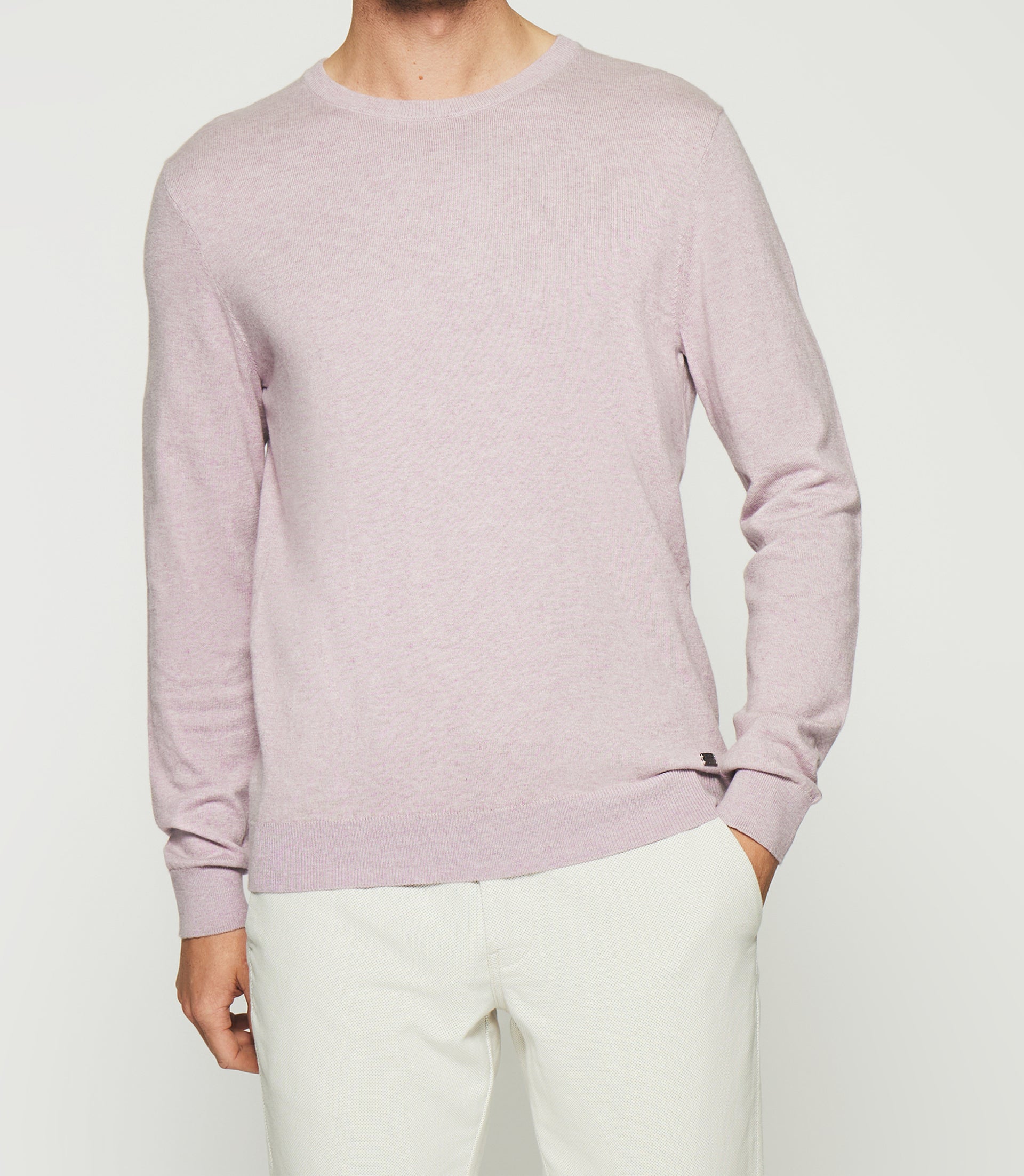 Pull col rond en coton cachemire violet parme DRISS