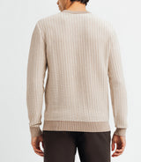 Pull col rond bicolore beige