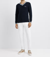 Pull col V brodé marine - IZAC