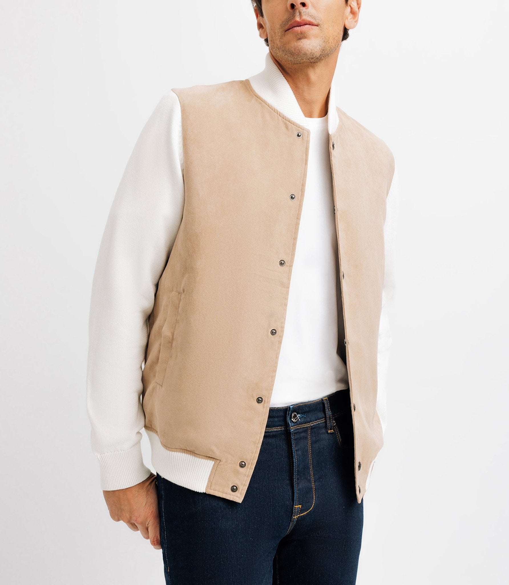 Pull gilet col teddy avec poche écru - IZAC
