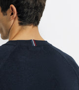 Pull col rond avec bande tricolore marine - IZAC