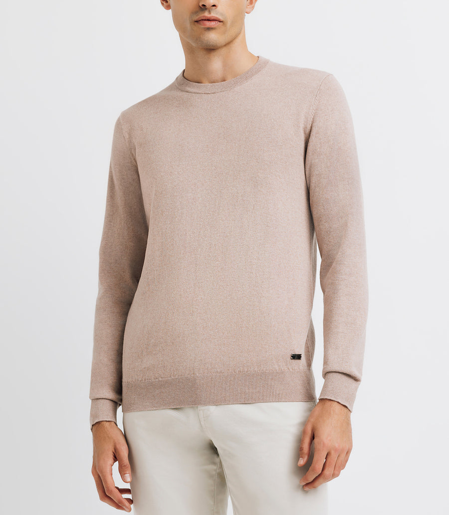 Pull col rond double fil beige