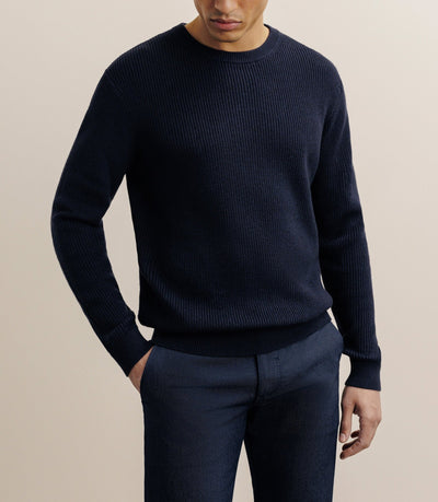 Pull col rond à côtes marine - IZAC