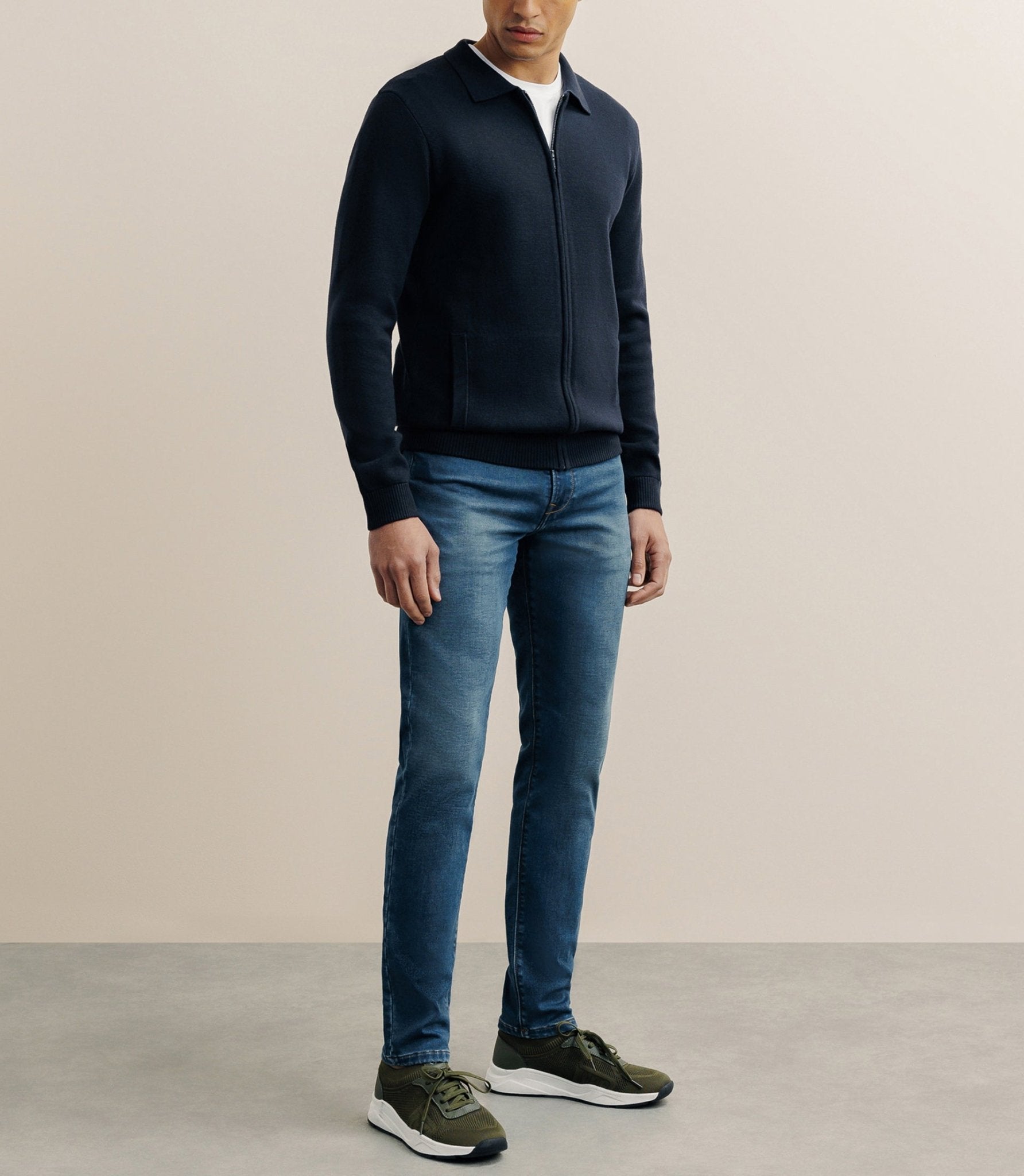 Gilet zippé col chemise marine - IZAC