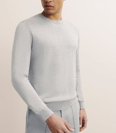 Pull col rond en soie gris chiné - IZAC