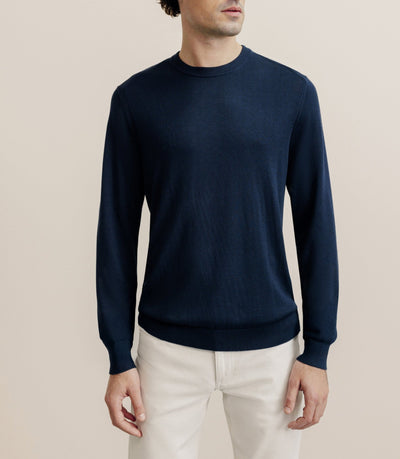 Pull col rond en soie marine - IZAC