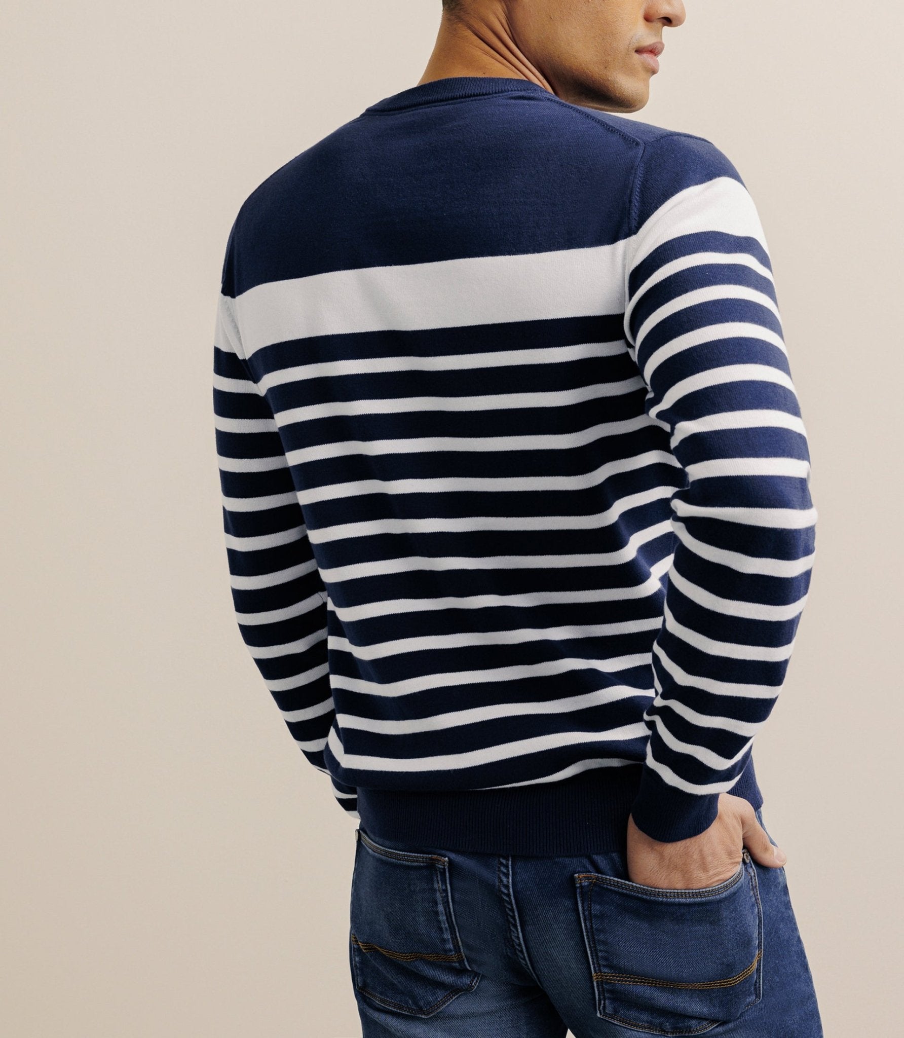 Pull col rond marinière marine