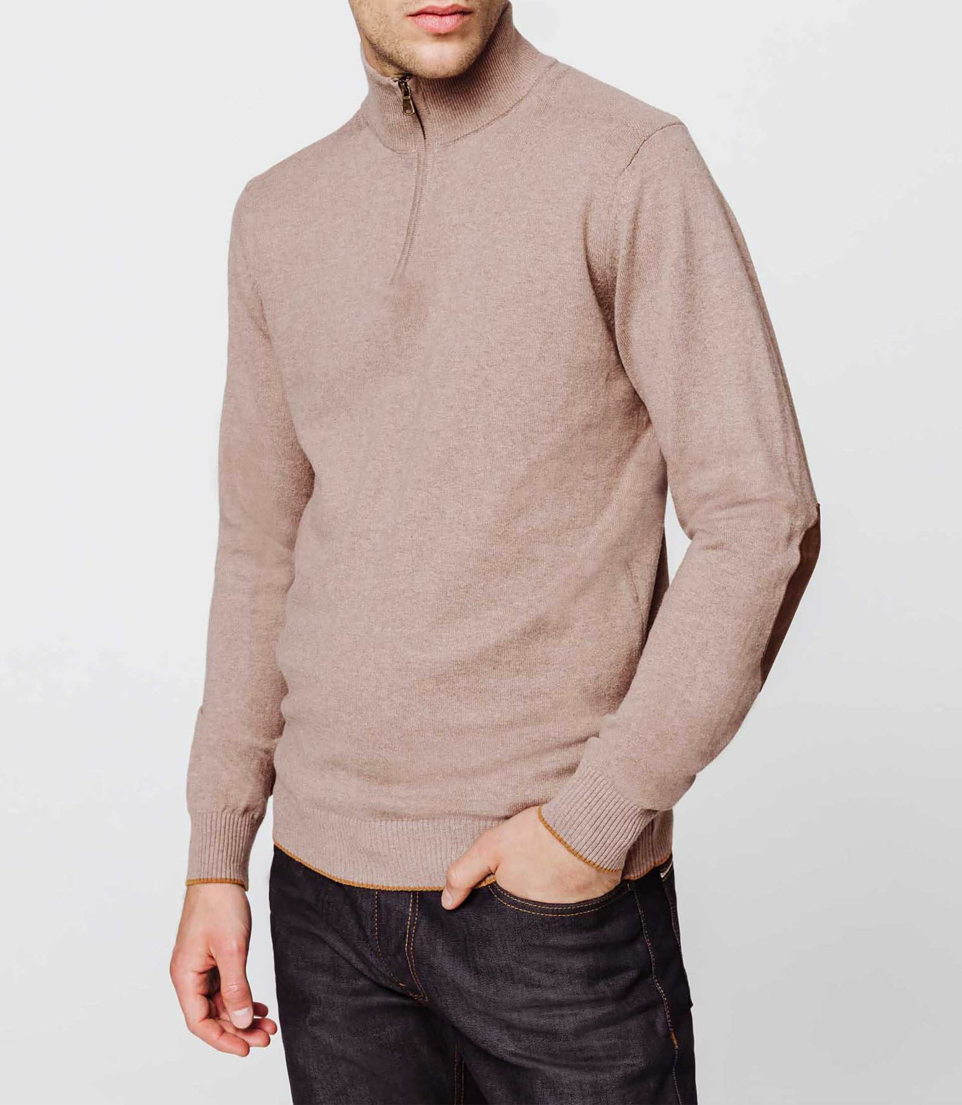 Pull col zippé taupe chiné