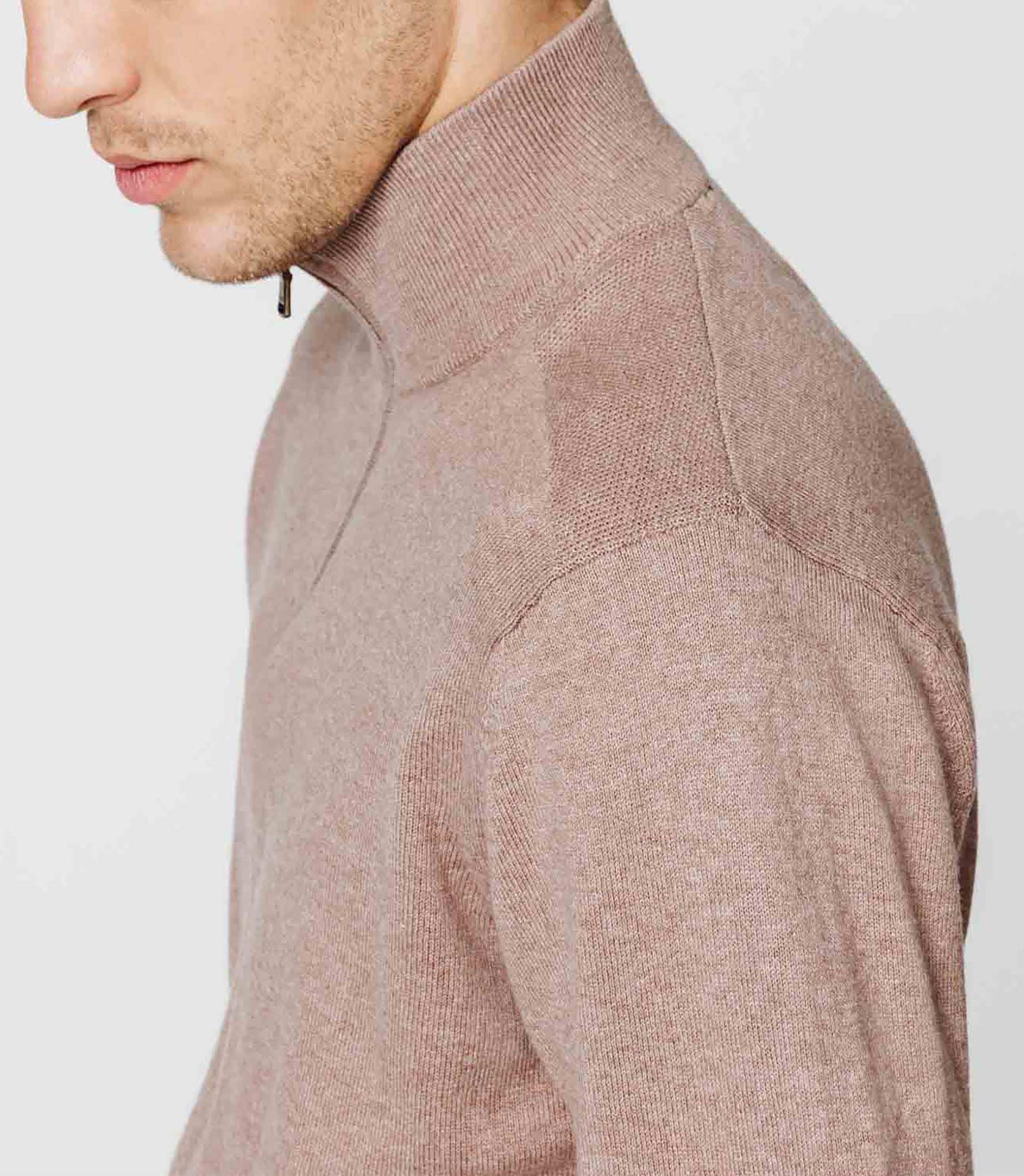 Pull col zippé taupe chiné