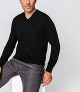 Black merino V-neck sweater